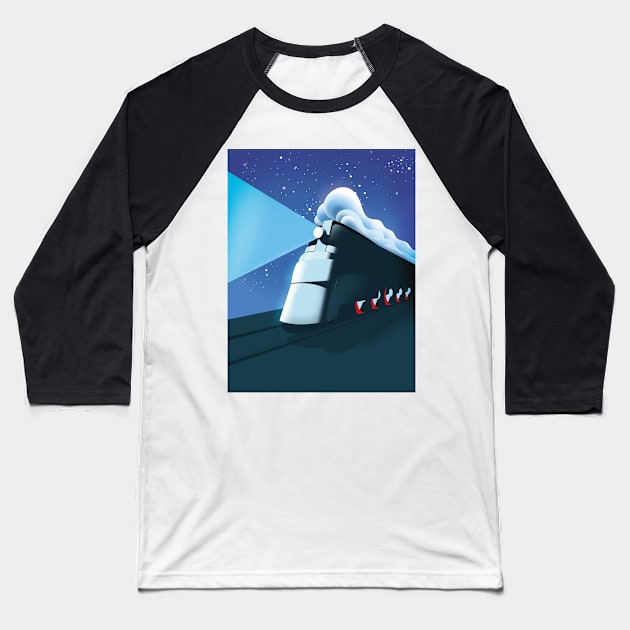 Art Deco Locomotive Baseball T-Shirt by nickemporium1